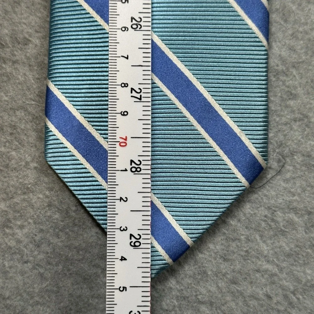 Brooks Brothers 346 Silk Tie Aqua Blue Stripe Repp Classic Mens Necktie 59x3.25